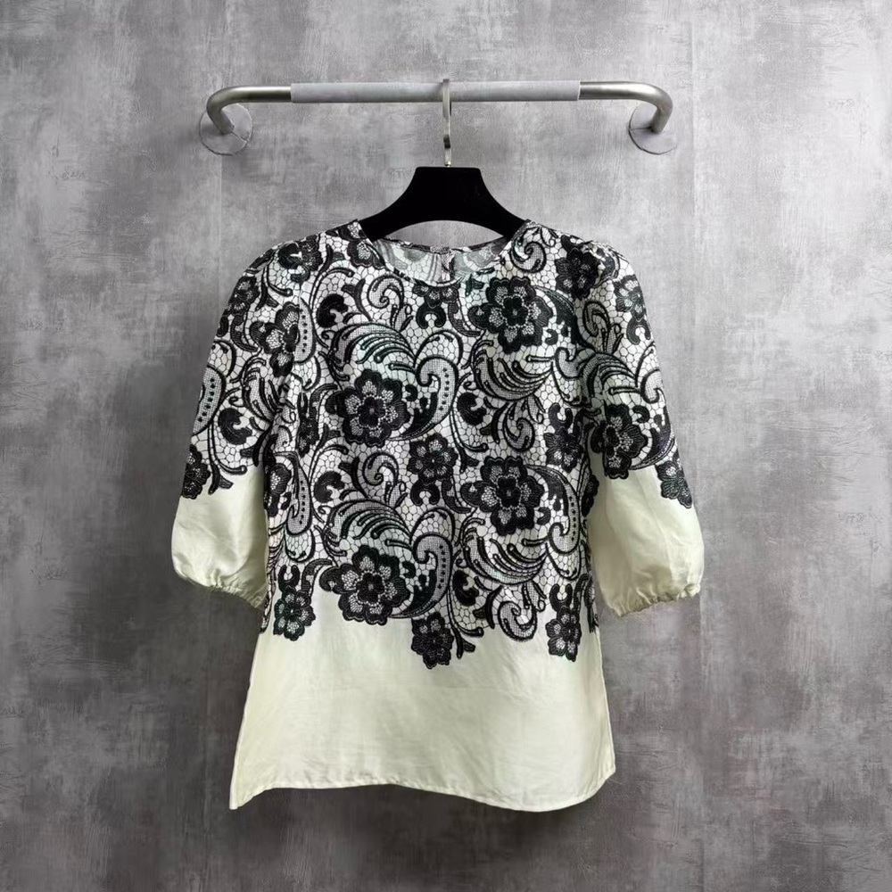 Authentic Dolce & Gabbana Black Floral on Cream Blouse